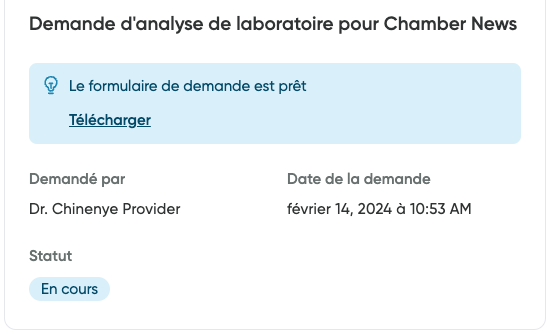 L'écran Analyses de laboratoire sur le tableau de bord.