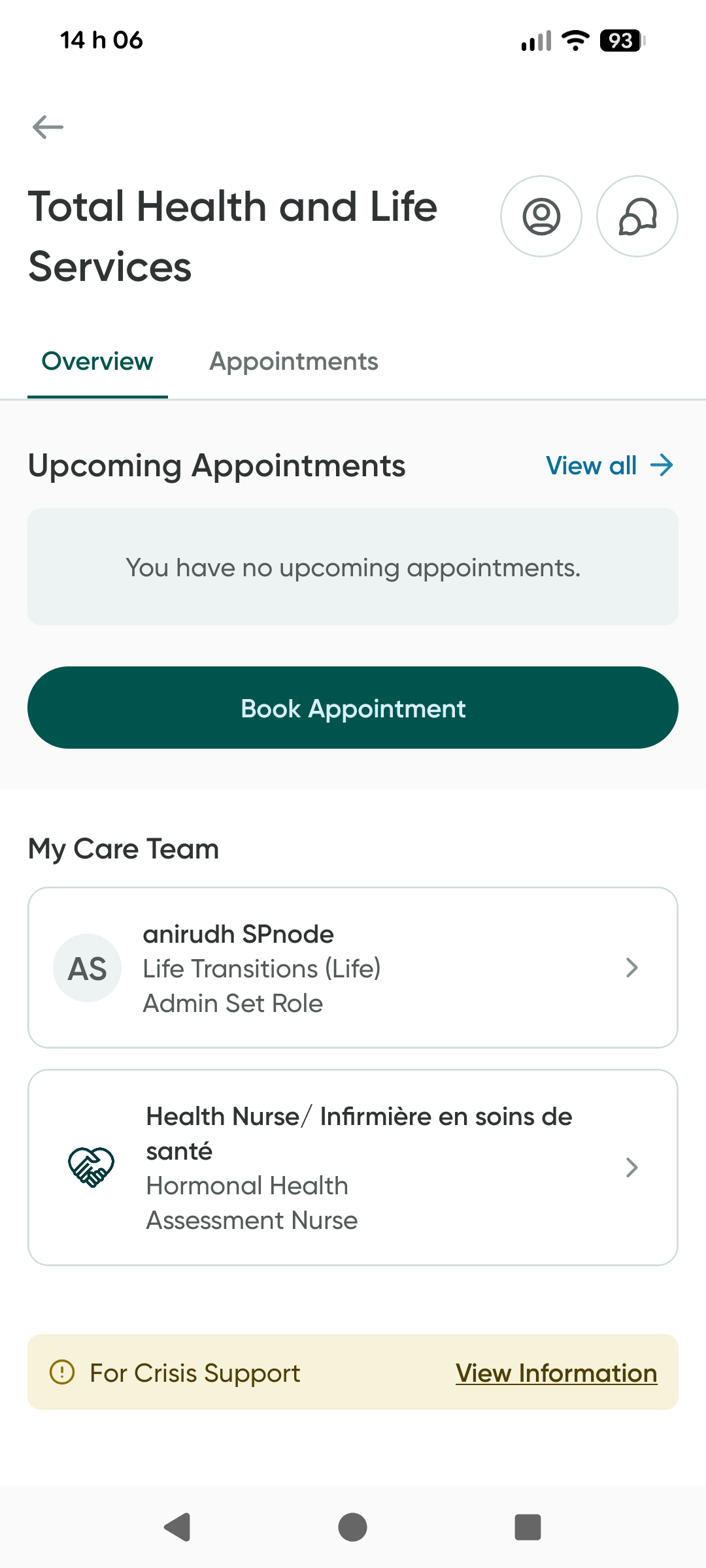 An overview of the Total Health and Life services on the mobile app.