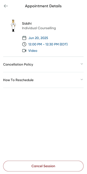 The appointment cancellation screen.