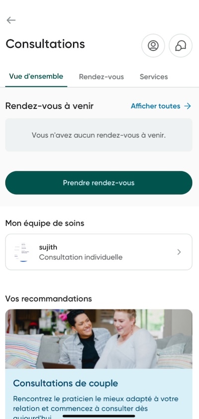 [en] An overview of the mental health section of the mobile app.