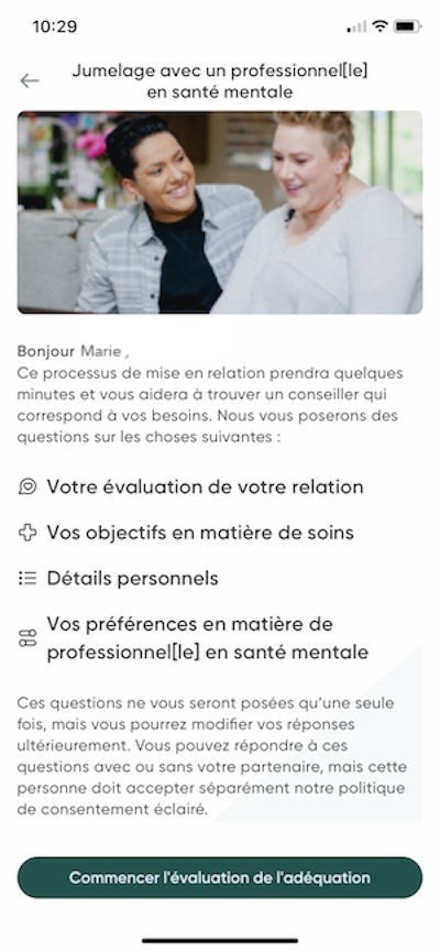 La première étape du processus de jumelage pour la thérapie de couple.